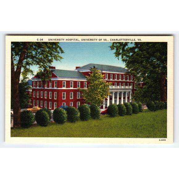 Vintage Linen Postcard University Hospital UVA Charlottesville VA 1940s - Picture 1 of 2